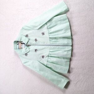 Pucci Kids Mint Textured Pique Coat with Crystal Flowers Size 6